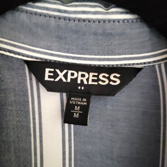 Express Womens Top Blue M Shirt Dress Striped Boyfriend Button Up Long Sleeve - Picture 3 of 7